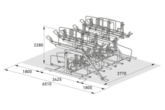 doppelstockparker bikehub eco für fahrräder 2 24 stellplätze einseitig, 2 fahrräder