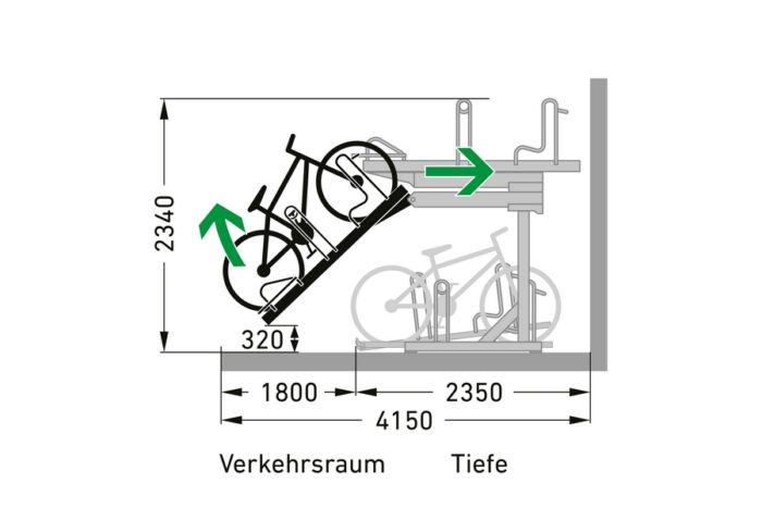 doppelstockparker bikehub eco für fahrräder 2 24 stellplätze einseitig, 2 fahrräder